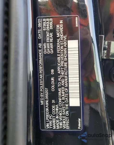 2022 Polestar 2 z USA, uszkodzony, nr VIN LPSED3KA9NL055207